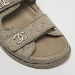 Pre Owned Chanel Grey Fabric Dad Flat Sandals Size 39