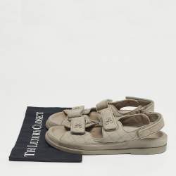 Pre Owned Chanel Grey Fabric Dad Flat Sandals Size 39
