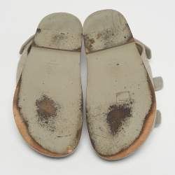 Pre Owned Chanel Grey Fabric Dad Flat Sandals Size 39