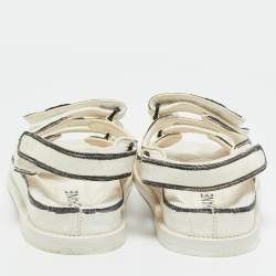 Pre Owned Chanel White Straw Dad Flat Sandals Size 38.5