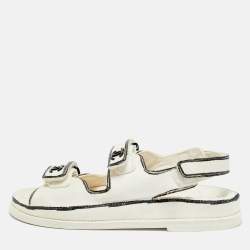 Pre Owned Chanel White Straw Dad Flat Sandals Size 38.5