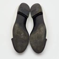 Pre Owned Chanel White/Black Leather CC Cap Toe Bow Ballet Flats Size 40