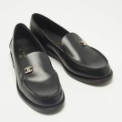 Pre Owned Chanel Black Leather CC Logo Slip On Loafers Size 38