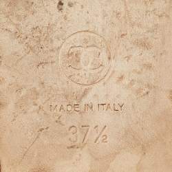 Pre Owned Chanel Beige/Black Leather CC Cap Toe Ballet Flats Size 37.5