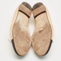 Pre Owned Chanel Beige/Black Leather CC Cap Toe Ballet Flats Size 37.5