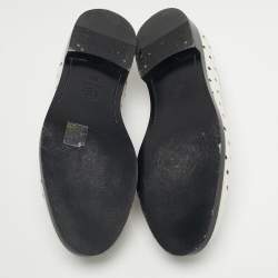 Pre Owned Chanel Black/White Leather CC Slip On Loafers Size 40