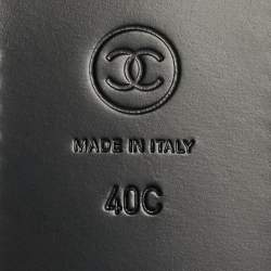 Pre Owned Chanel Black/White Leather CC Slip On Loafers Size 40