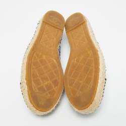 Pre Owned Chanel Tricolor Fabric and Tweed CC Cap Toe Espadrille Flats Size 39