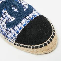 Pre Owned Chanel Tricolor Fabric and Tweed CC Cap Toe Espadrille Flats Size 39