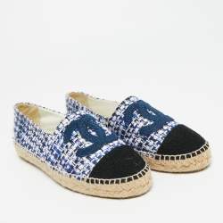 Pre Owned Chanel Tricolor Fabric and Tweed CC Cap Toe Espadrille Flats Size 39