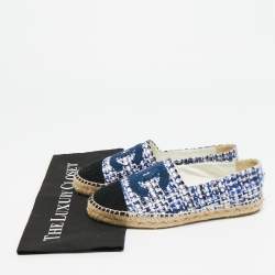 Pre Owned Chanel Tricolor Fabric and Tweed CC Cap Toe Espadrille Flats Size 39
