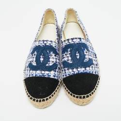 Pre Owned Chanel Tricolor Fabric and Tweed CC Cap Toe Espadrille Flats Size 39