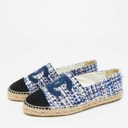 Pre Owned Chanel Tricolor Fabric and Tweed CC Cap Toe Espadrille Flats Size 39
