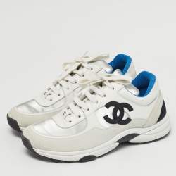 Pre Owned Chanel Multicolor Leather and Suede CC Logo Lace Up Sneakers Size 38