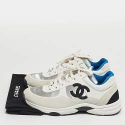 Pre Owned Chanel Multicolor Leather and Suede CC Logo Lace Up Sneakers Size 38