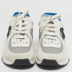 Pre Owned Chanel Multicolor Leather and Suede CC Logo Lace Up Sneakers Size 38