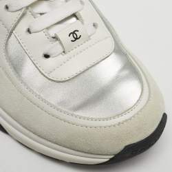 Pre Owned Chanel Multicolor Leather and Suede CC Logo Lace Up Sneakers Size 38