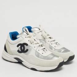 Pre Owned Chanel Multicolor Leather and Suede CC Logo Lace Up Sneakers Size 38