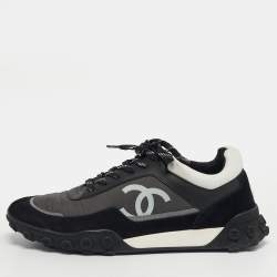 Pre Owned Chanel Multicolor Nylon and Suede CC Low Top Sneakers Size 38.5
