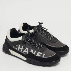 Pre Owned Chanel Multicolor Nylon and Suede CC Low Top Sneakers Size 38.5