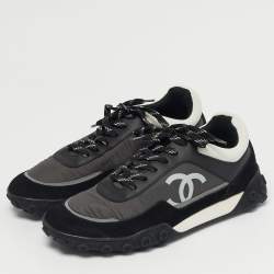 Pre Owned Chanel Multicolor Nylon and Suede CC Low Top Sneakers Size 38.5