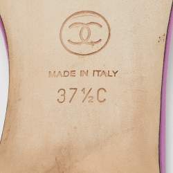 Pre Owned Chanel Purple/Navy Blue Leather CC Flat Slides Size 37.5