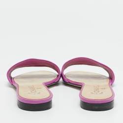 Pre Owned Chanel Purple/Navy Blue Leather CC Flat Slides Size 37.5