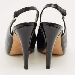 Pre Owned Chanel Black Patent Leather CC Open Toe Slingback Pumps Size 36