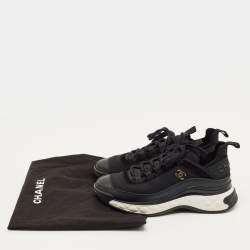 Pre Owned Chanel Black Nylon and Suede CC Low Top Sneakers Size 36.5