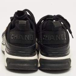 Pre Owned Chanel Black Nylon and Suede CC Low Top Sneakers Size 36.5