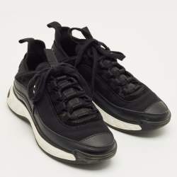 Pre Owned Chanel Black Nylon and Suede CC Low Top Sneakers Size 36.5