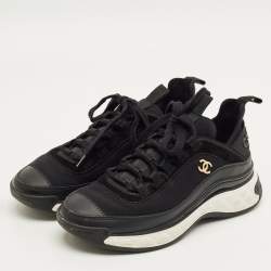 Pre Owned Chanel Black Nylon and Suede CC Low Top Sneakers Size 36.5