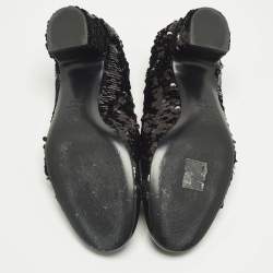 Pre Owned Chanel Black Patent Leather and Sequins CC Cap Toe Pumps Size 36