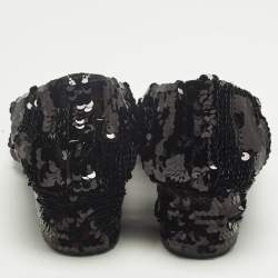 Pre Owned Chanel Black Patent Leather and Sequins CC Cap Toe Pumps Size 36