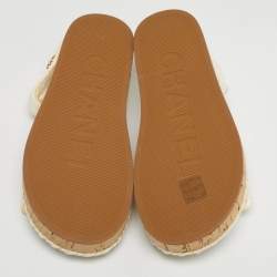 Pre Owned Chanel White Leather and Rope Dad Slingback Sandals Size 36