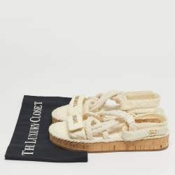 Pre Owned Chanel White Leather and Rope Dad Slingback Sandals Size 36