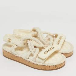 Pre Owned Chanel White Leather and Rope Dad Slingback Sandals Size 36