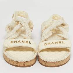 Pre Owned Chanel White Leather and Rope Dad Slingback Sandals Size 36
