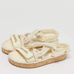 Pre Owned Chanel White Leather and Rope Dad Slingback Sandals Size 36