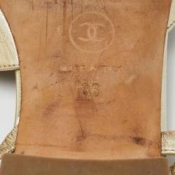 Pre Owned Chanel Gold Leather CC Cap Toe Slingback Flats Size 36