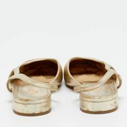 Pre Owned Chanel Gold Leather CC Cap Toe Slingback Flats Size 36