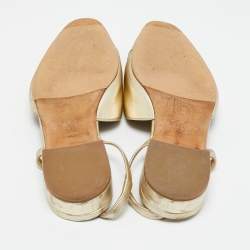 Pre Owned Chanel Gold Leather CC Cap Toe Slingback Flats Size 36