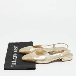 Pre Owned Chanel Gold Leather CC Cap Toe Slingback Flats Size 36