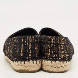 مملوكة مسبقًا حذاء إسبادريل فلات شانيل تويد وقماش ميتاليك أسود/ذهبي مقدمة سي سي مقاس 38