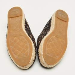 مملوكة مسبقًا حذاء إسبادريل فلات شانيل تويد وقماش ميتاليك أسود/ذهبي مقدمة سي سي مقاس 38