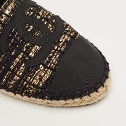 مملوكة مسبقًا حذاء إسبادريل فلات شانيل تويد وقماش ميتاليك أسود/ذهبي مقدمة سي سي مقاس 38