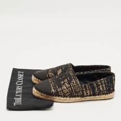 مملوكة مسبقًا حذاء إسبادريل فلات شانيل تويد وقماش ميتاليك أسود/ذهبي مقدمة سي سي مقاس 38