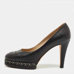 Pre Owned Chanel Navy Blue Leather Platform Pumps Size 39