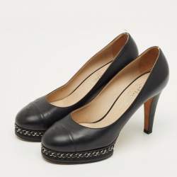 Pre Owned Chanel Navy Blue Leather Platform Pumps Size 39