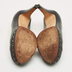 Pre Owned Chanel Navy Blue Leather Platform Pumps Size 39